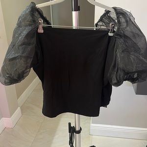 Black crop top with puffy sleeves